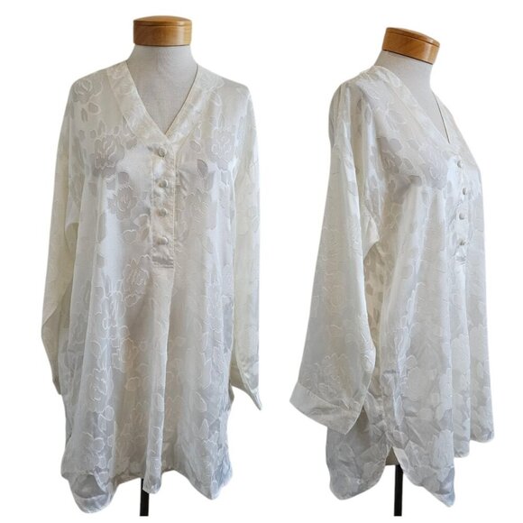 Vintage Victoria's Secret Gold Label Ivory Floral Sheer Button Front Nightgown L - Picture 1 of 12